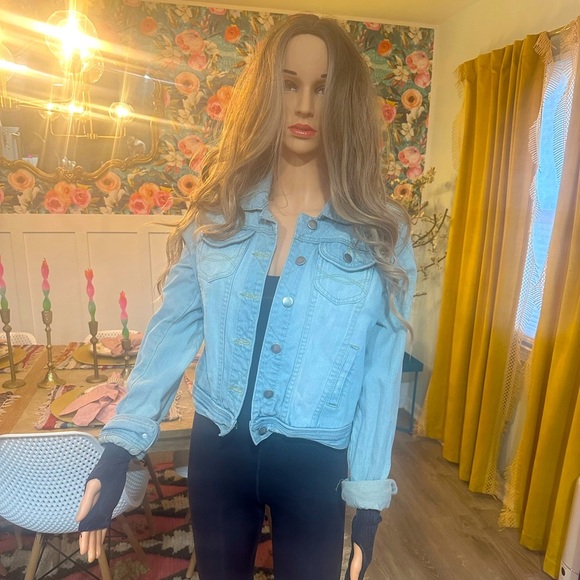 Denim Jacket with American Flag on back sz L - Picture 2 of 10